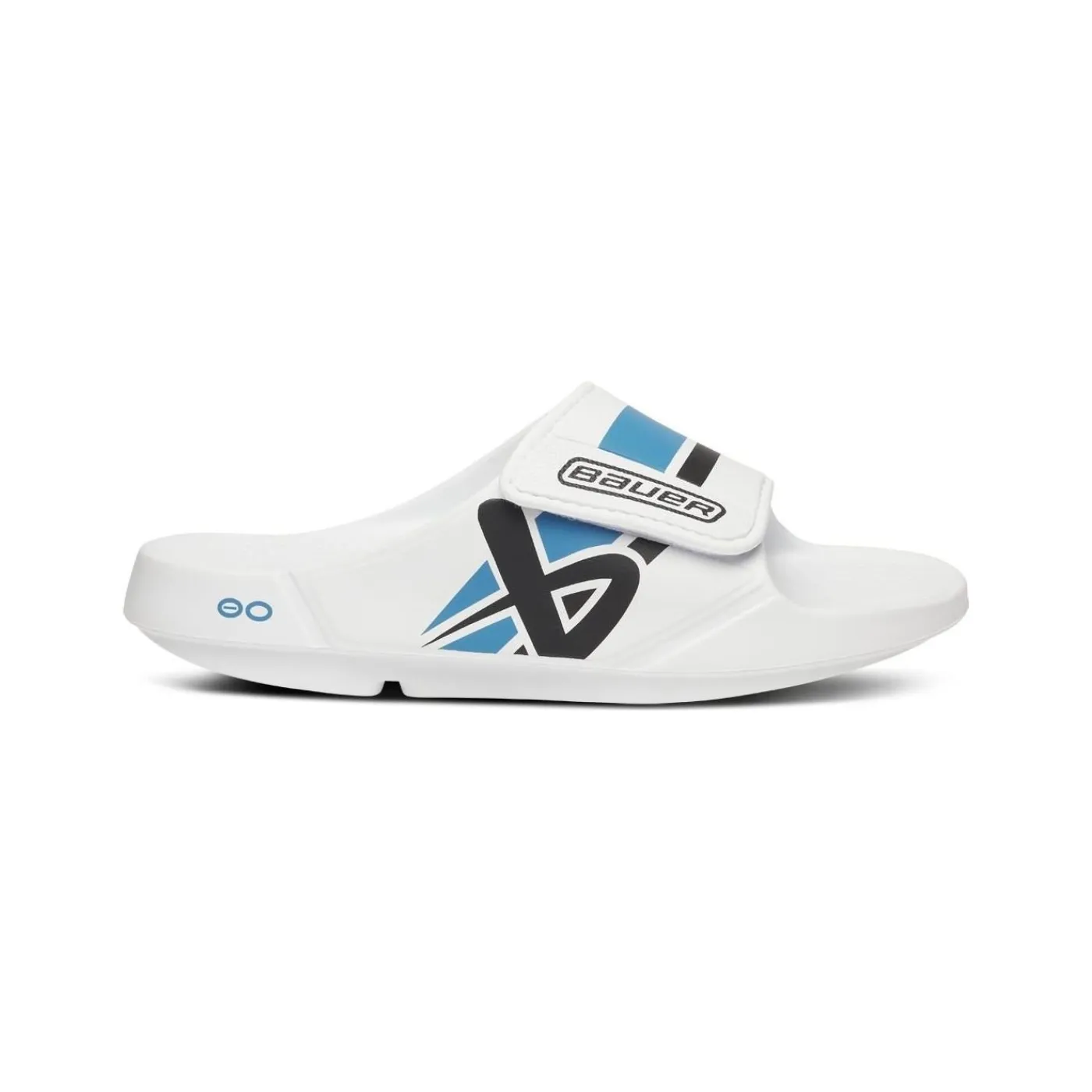 Online Tofflor OOFOS Slide Sport Flex White/Blue Badtofflor Bauer
